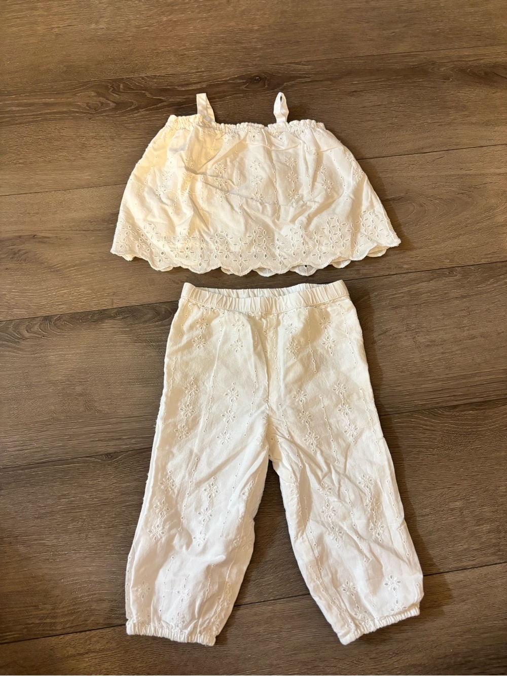 GAP Baby White Elastic-Waist Top & Pants Set